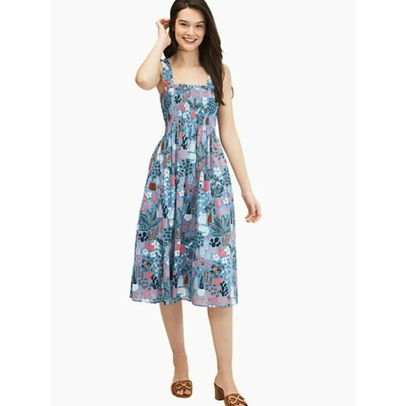 NWT New Kate Spade Garden Posy Smocked Midi Dress